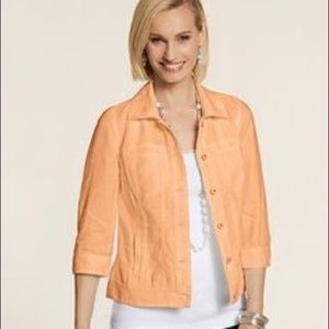 Chico’s Jean Jacket 100% Linen Optic Orange 2